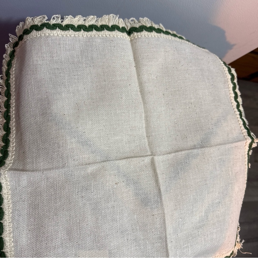 Vtg Set of 4 70s Made in USA Avocado Green 100% Cotton Fringe Napkins 17”x17” - Picture 4 of 6